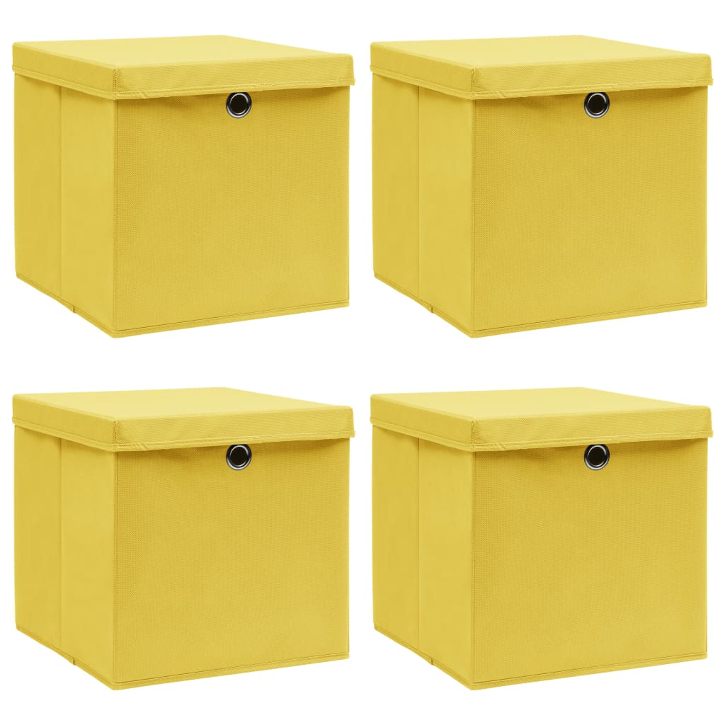 vidaXL Storage Boxes with Lids 4 pcs Yellow 32x32x32 cm Fabric