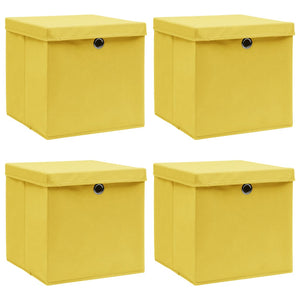 vidaXL Storage Boxes with Lids 4 pcs Yellow 32x32x32 cm Fabric