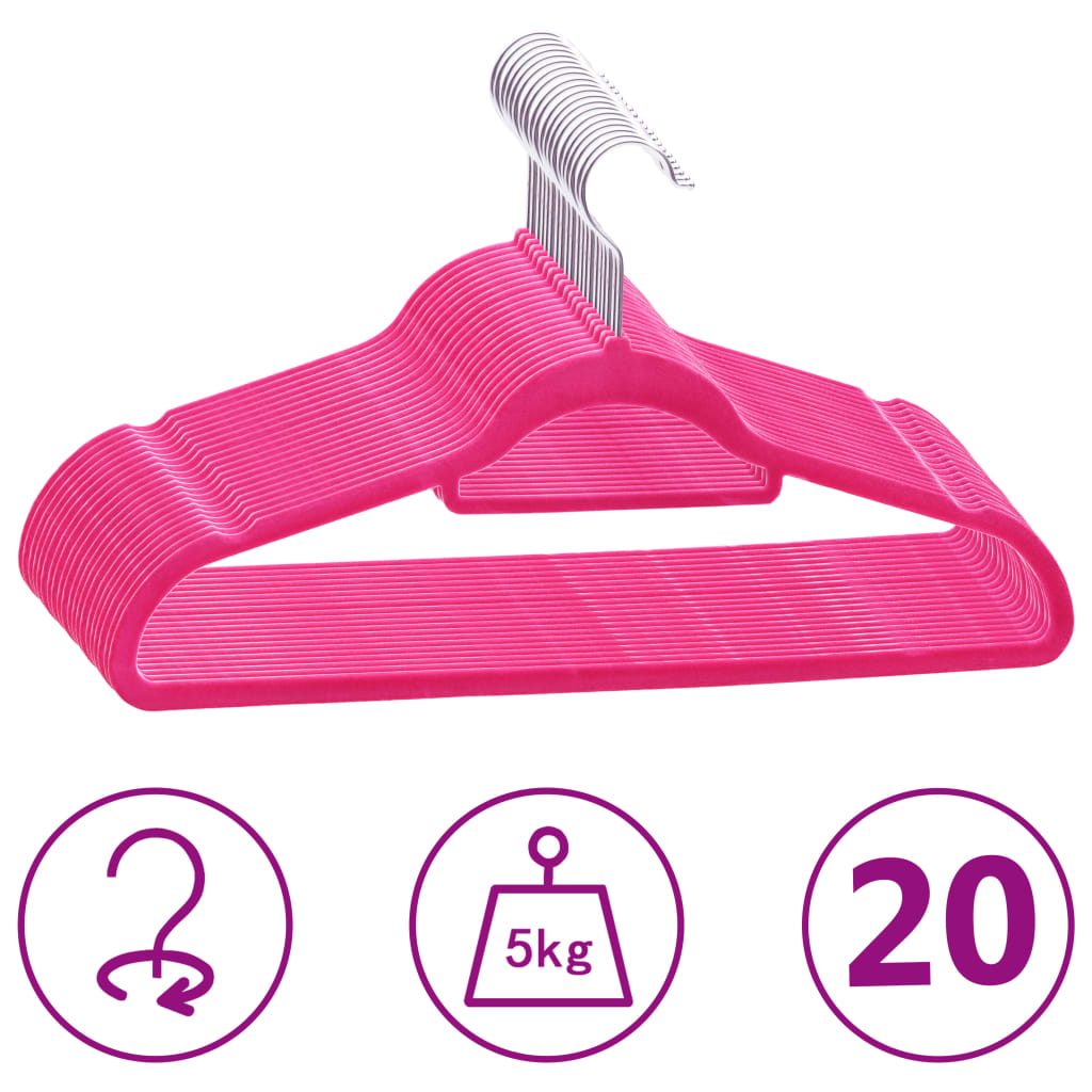 vidaXL 20 pcs Clothes Hanger Set Anti-slip Pink Velvet