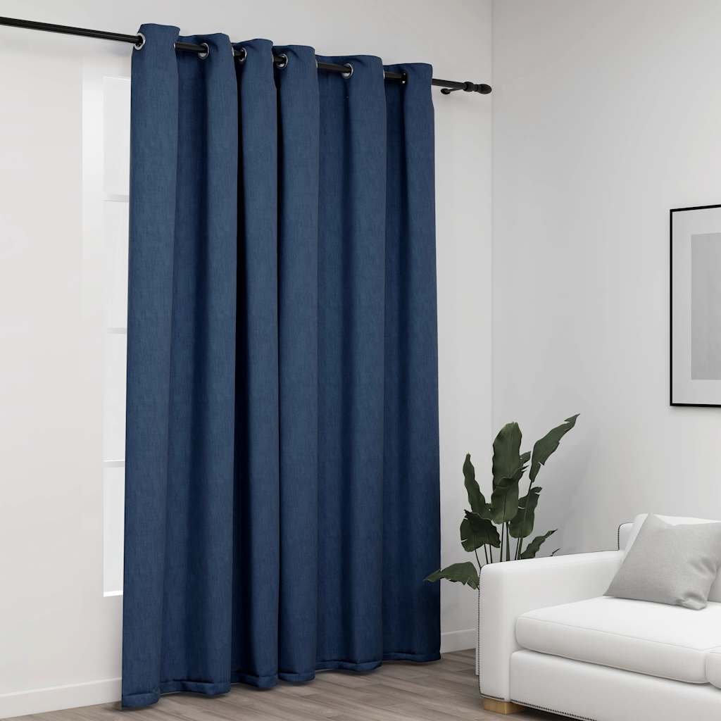 vidaXL Linen-Look Blackout Curtains with Grommets Blue 290x245cm