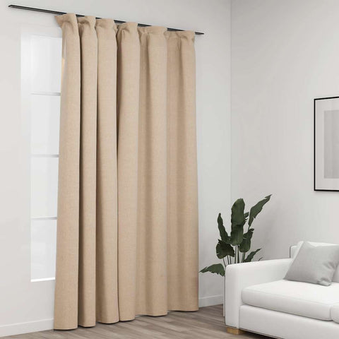 vidaXL Linen-Look Blackout Curtain with Hooks Beige 290x245 cm