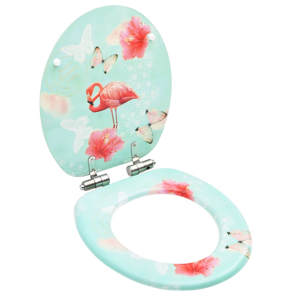 vidaXL WC Toilet Seat with Soft Close Lid MDF Flamingo Design