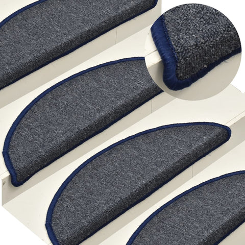 vidaXL Carpet Stair Treads 15 pcs Dark Grey and Blue 56x17x3 cm