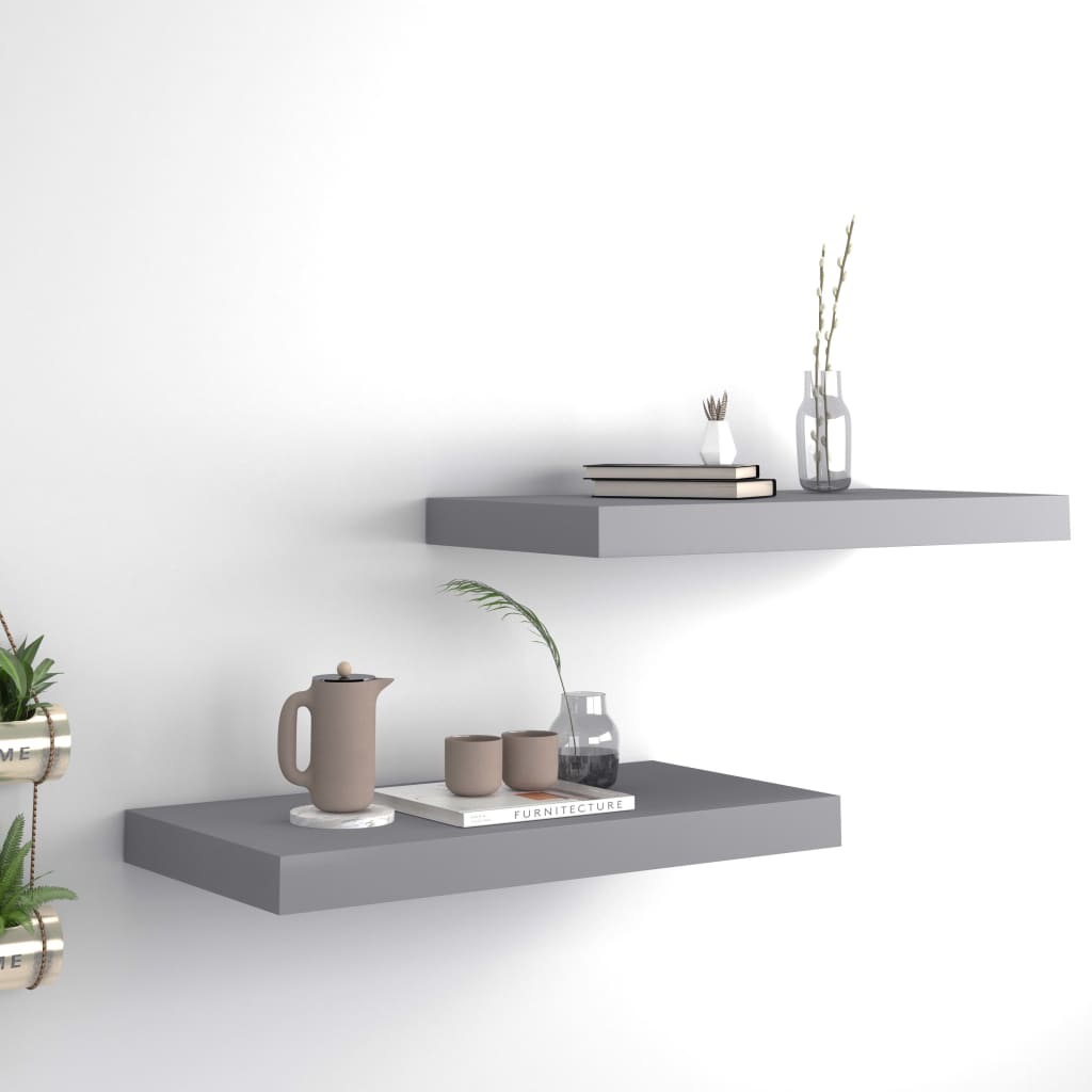 vidaXL Floating Wall Shelves 2 pcs Grey 50x23x3.8 cm MDF