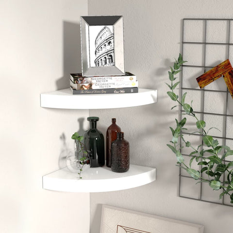 vidaXL Floating Corner Shelves 2 pcs High Gloss White 25x25x3.8 cm MDF