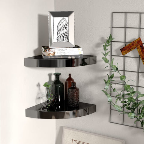 vidaXL Floating Corner Shelves 2 pcs High Gloss Black 25x25x3.8 cm MDF