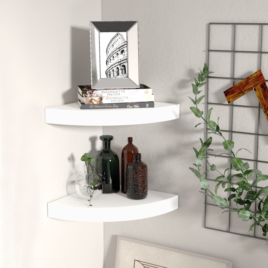 vidaXL Floating Corner Shelves 2 pcs White 25x25x3.8 cm MDF