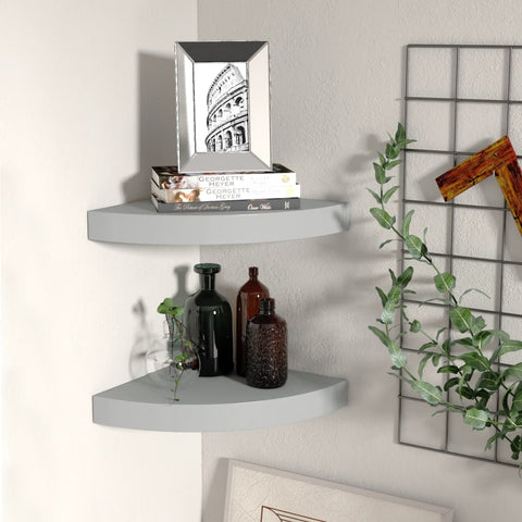 vidaXL Floating Corner Shelves 2 pcs Grey 25x25x3.8 cm MDF