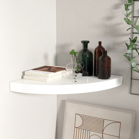 vidaXL Floating Corner Shelf High Gloss White 35x35x3.8 cm MDF