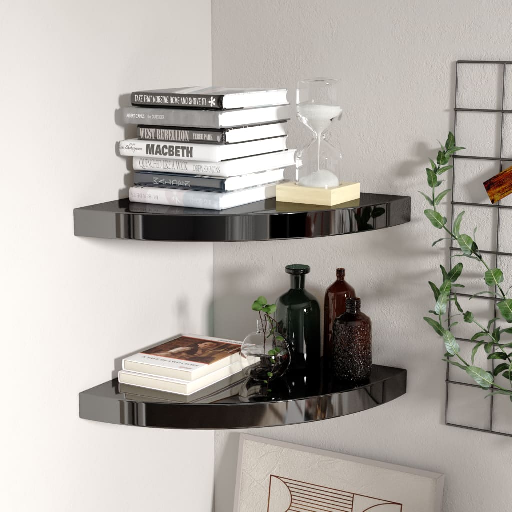 vidaXL Floating Corner Shelves 2 pcs High Gloss Black 35x35x3.8 cm MDF