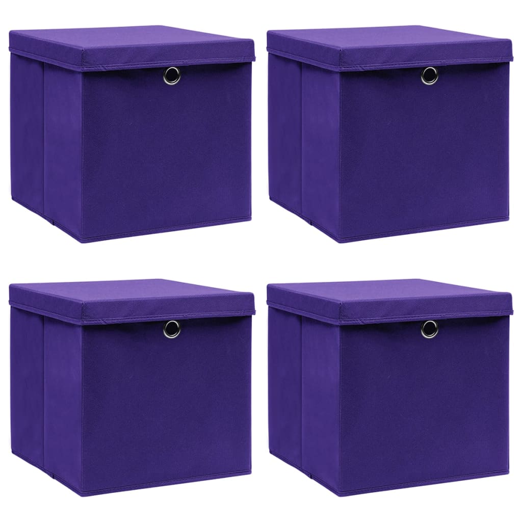 vidaXL Storage Boxes with Covers 4 pcs 28x28x28 cm Purple