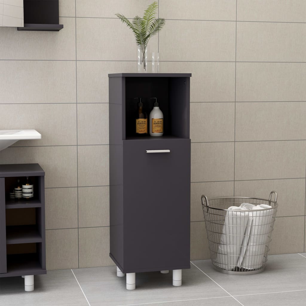 vidaXL Bathroom Cabinet High Gloss Grey 30x30x95 cm Engineered Wood