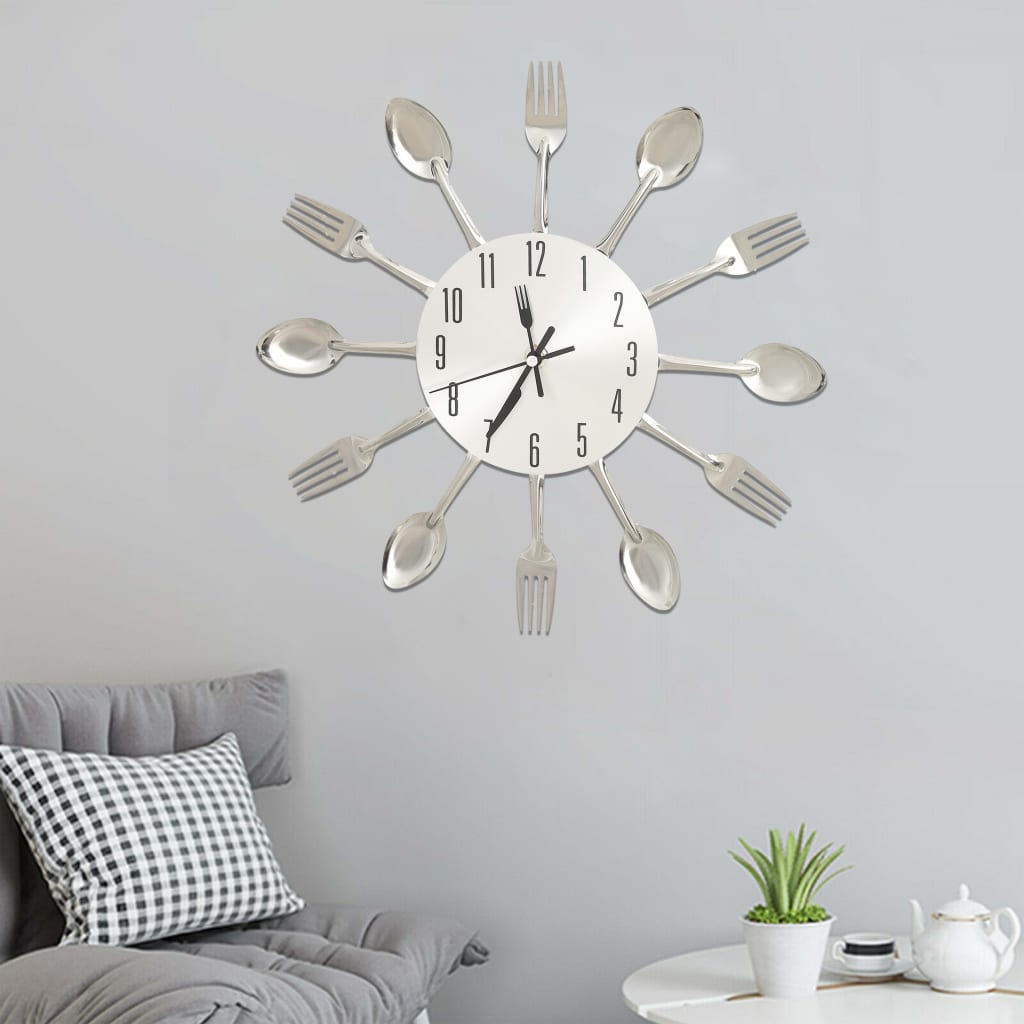 vidaXL Wall Clock with Spoon and Fork Design Silver 31 cm Aluminium