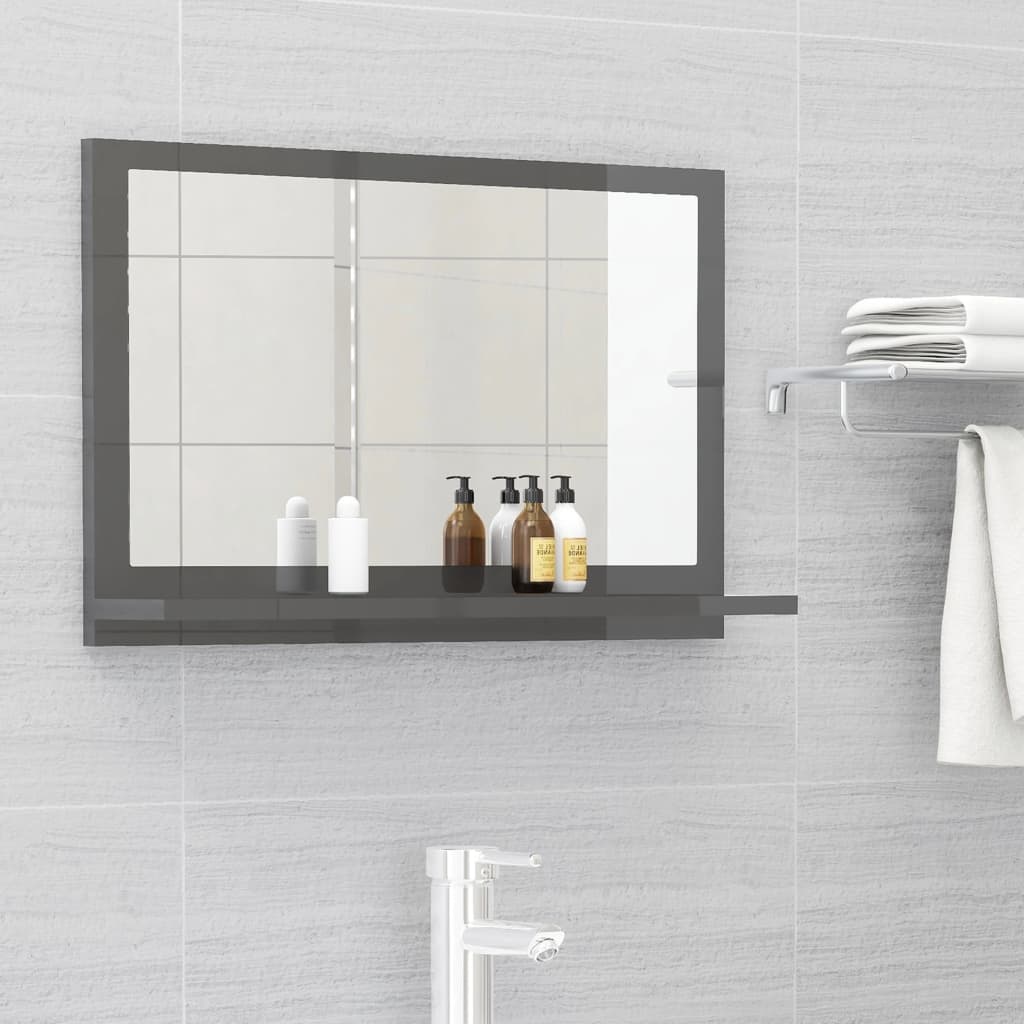 vidaXL Bathroom Mirror High Gloss Grey 60x10.5x37 cm Engineered Wood