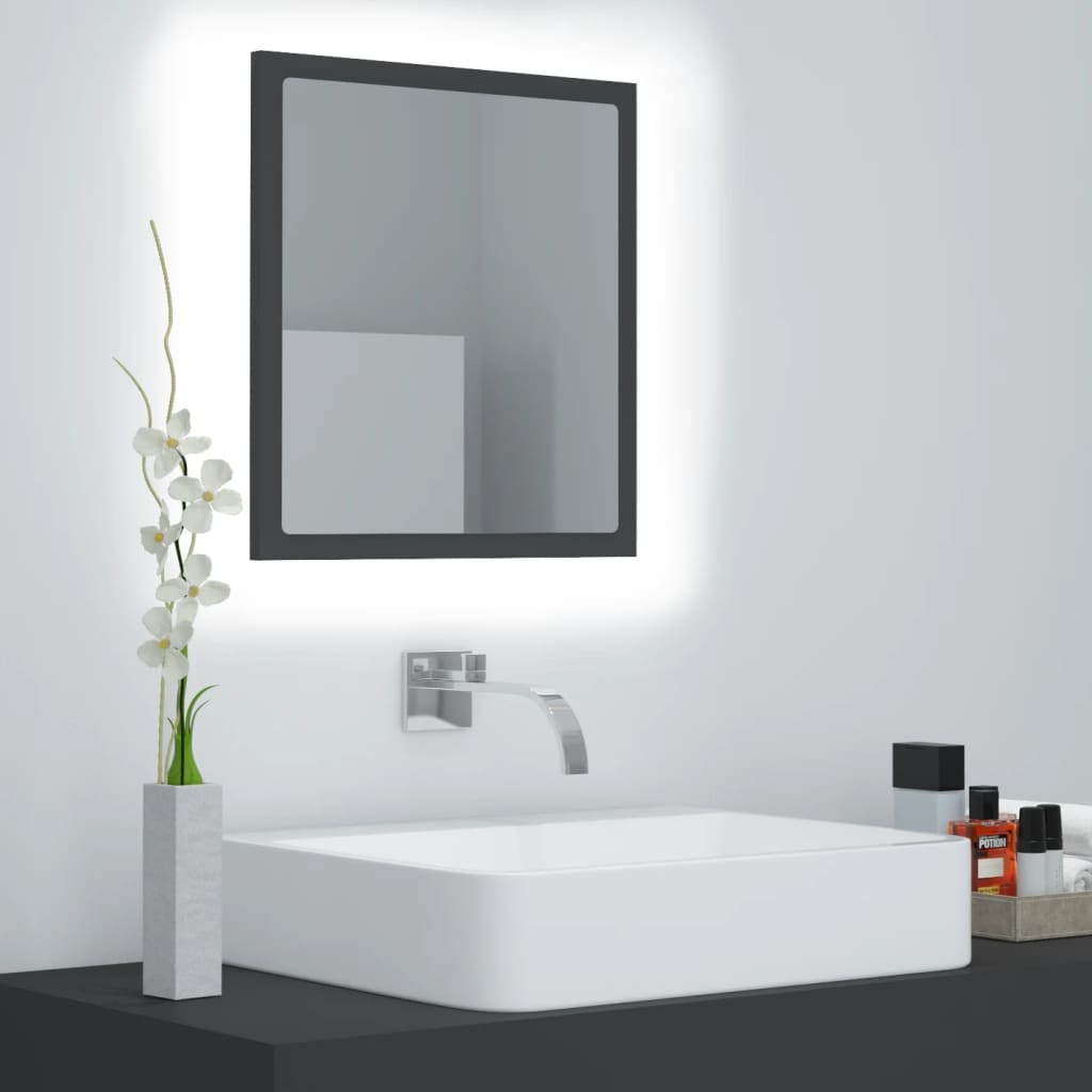 vidaXL LED Bathroom Mirror Grey 40x8.5x37 cm Acrylic