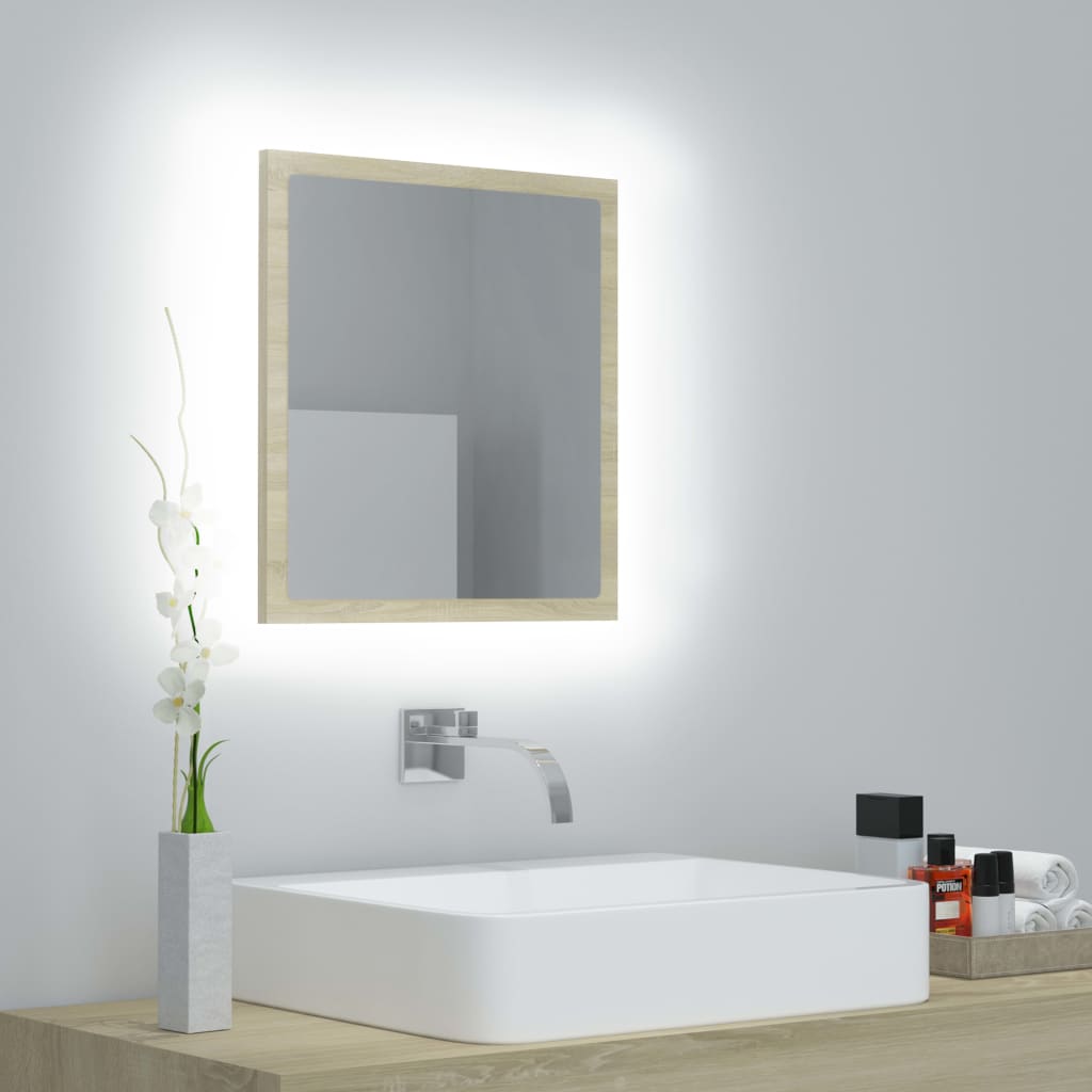 vidaXL LED Bathroom Mirror Sonoma Oak 40x8.5x37 cm Acrylic