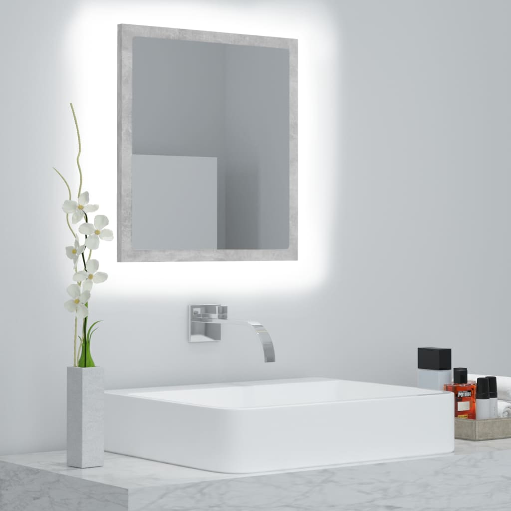 vidaXL LED Bathroom Mirror Concrete Grey 40x8.5x37 cm Acrylic