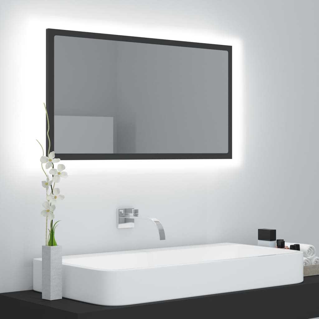 vidaXL LED Bathroom Mirror Grey 80x8.5x37 cm Acrylic