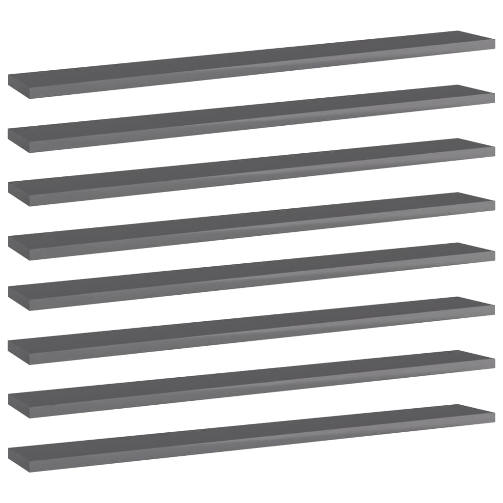 vidaXL Bookshelf Boards 8 pcs High Gloss Grey 80x10x1.5 cm Engineered Wood