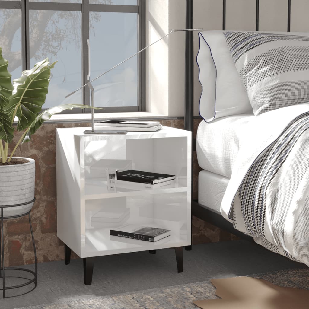 vidaXL Bed Cabinet with Metal Legs High Gloss White 40x30x50 cm