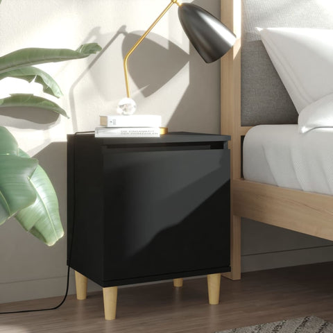 vidaXL Bed Cabinet with Solid Wood Legs Black 40x30x50 cm