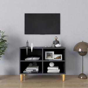 vidaXL TV Cabinet with Solid Wood Legs High Gloss Grey 69.5x30x50 cm