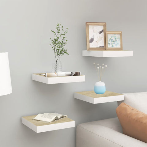 vidaXL Floating Wall Shelves 4 pcs Oak and White 23x23.5x3.8 cm MDF