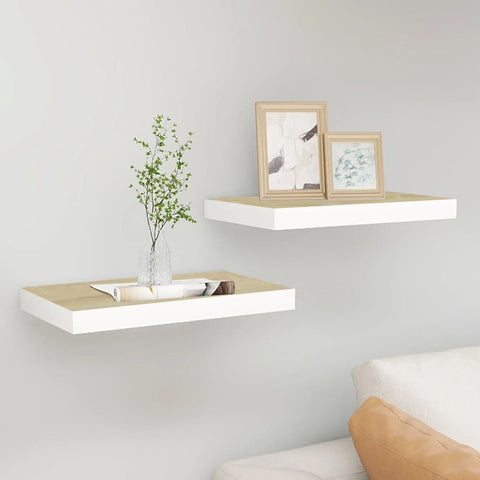 vidaXL Floating Wall Shelves 2 pcs Oak and White 40x23x3.8 cm MDF