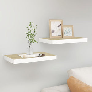 vidaXL Floating Wall Shelves 2 pcs Oak and White 50x23x3.8 cm MDF