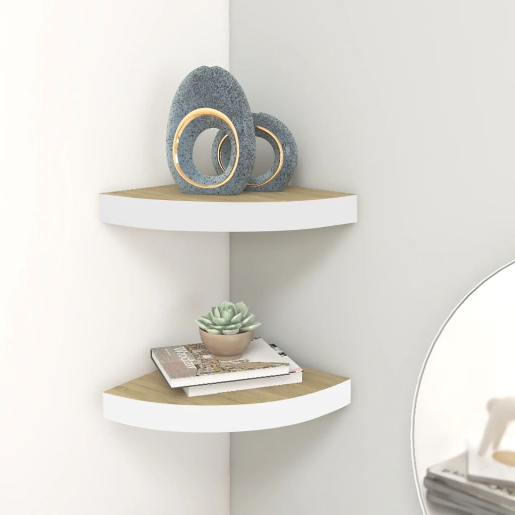 vidaXL Wall Corner Shelves 2 pcs Oak and White 25x25x3.8 cm MDF