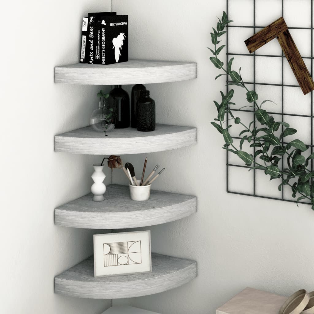 vidaXL Wall Corner Shelves 4 pcs Concrete Grey 25x25x3.8 cm MDF