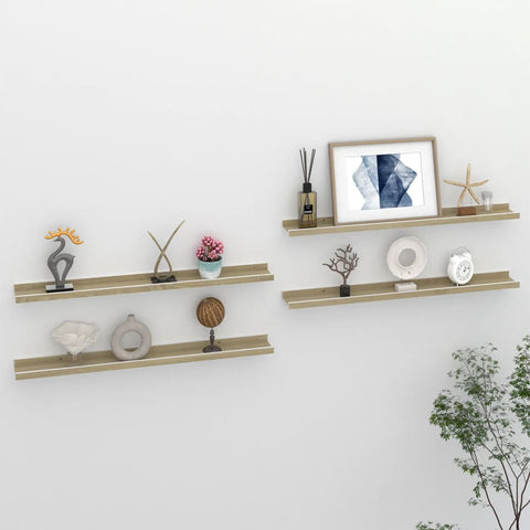 vidaXL Wall Shelves 4 pcs White and Sonoma Oak 80x9x3 cm