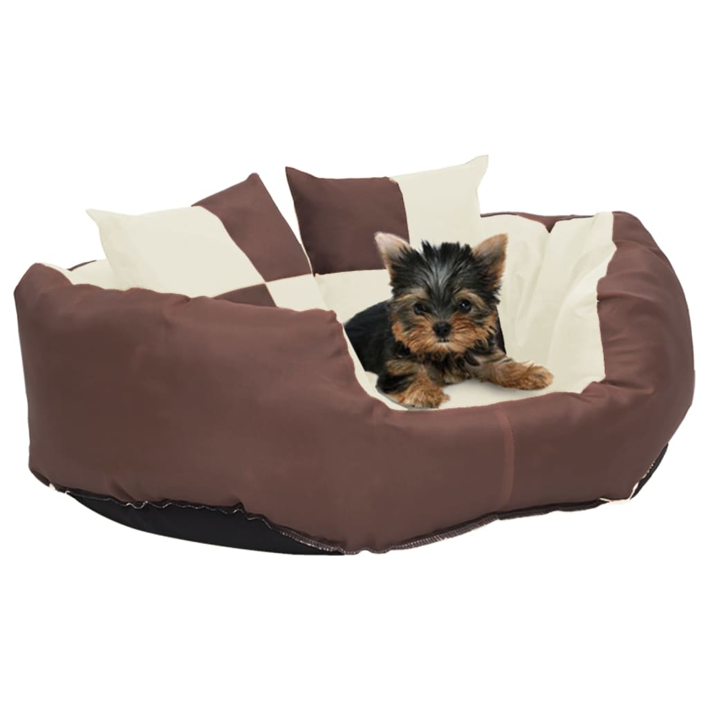 vidaXL Reversible & Washable Dog Cushion Brown and Cream 65x50x20 cm