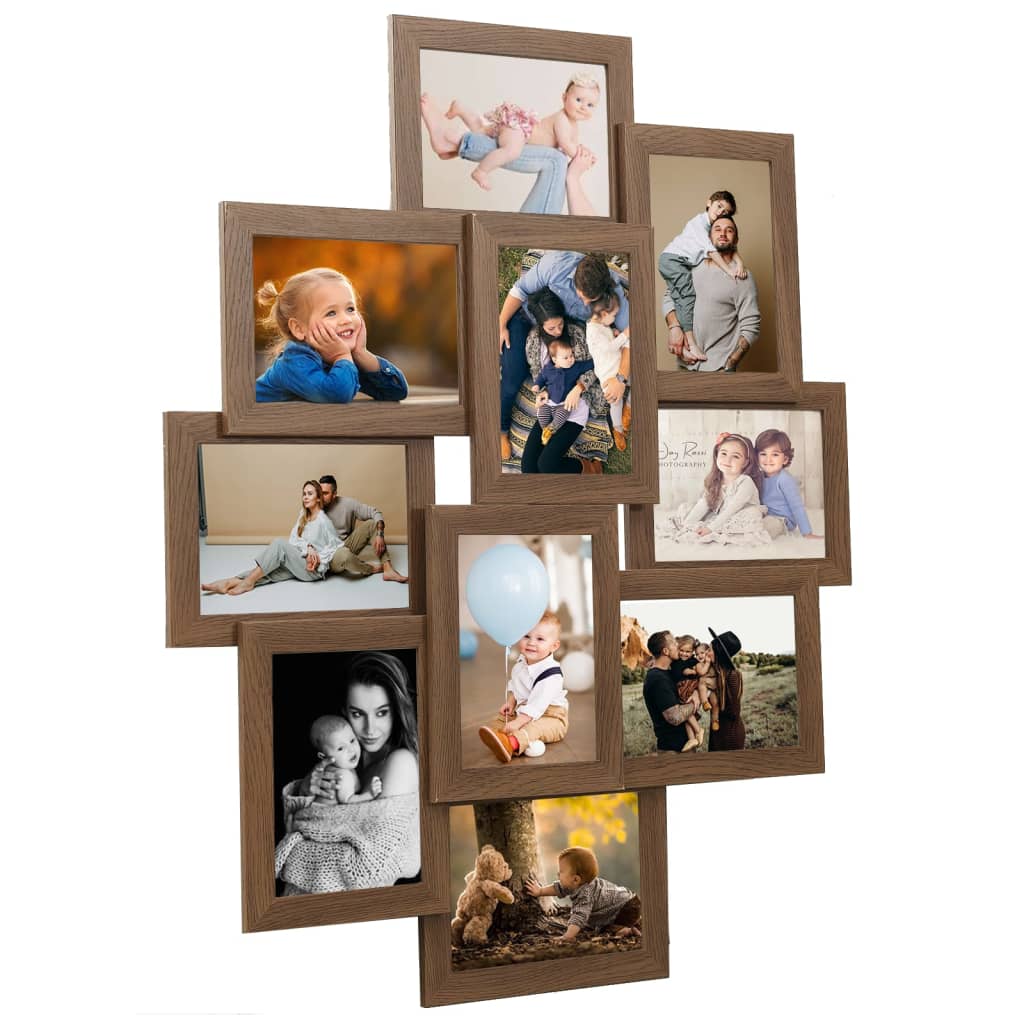 vidaXL Collage Photo Frame for 10x(10x15 cm) Picture Light Brown MDF