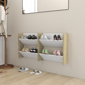 vidaXL Wall Shoe Cabinets 2 pcs White&Sonoma Oak 60x18x60 cm Engineered Wood