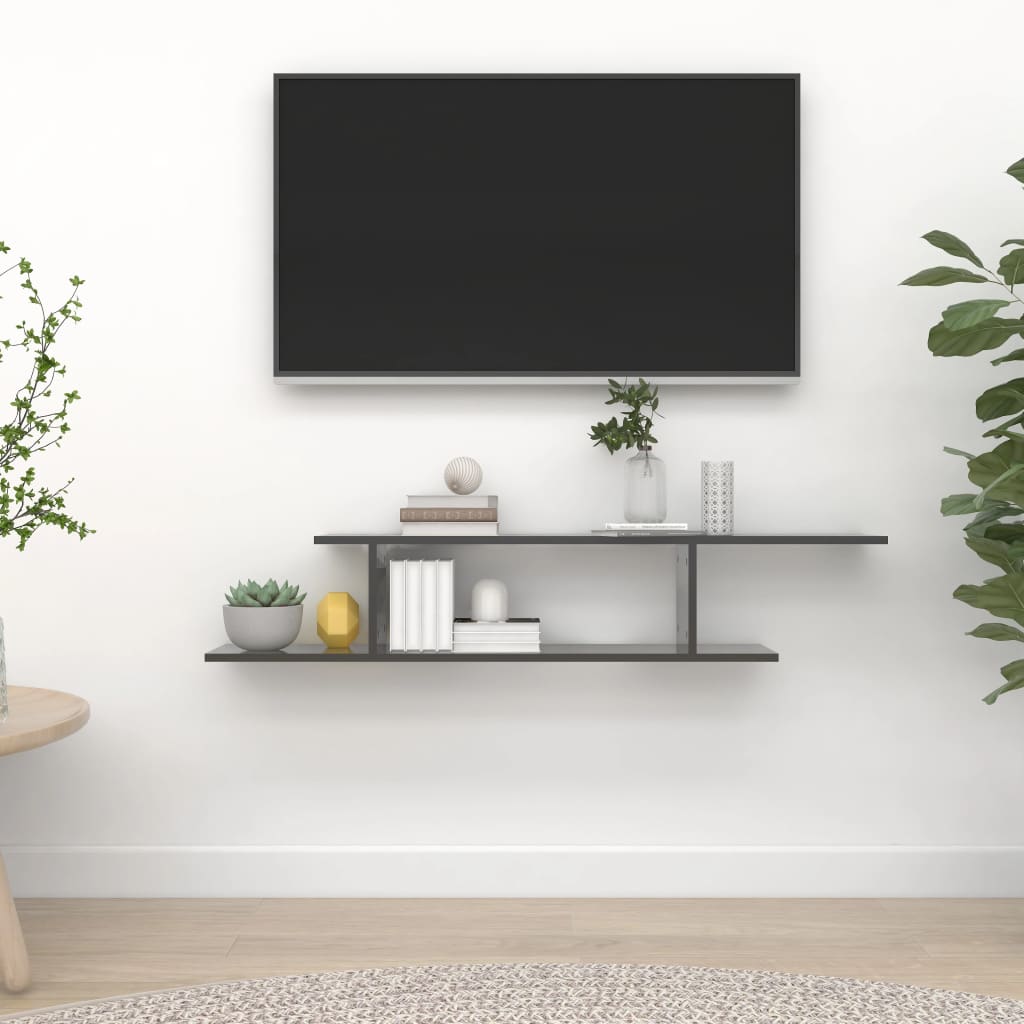 vidaXL Wall-Mounted TV Shelf High Gloss Grey 125x18x23 cm Engineered Wood