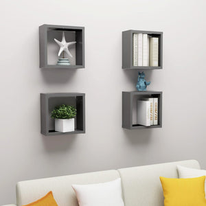 vidaXL Wall Cube Shelves 4 pcs Grey 30x15x30 cm