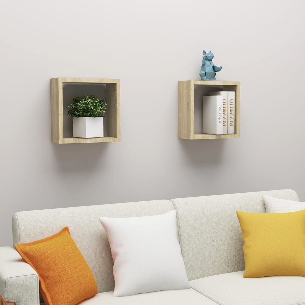 vidaXL Wall Cube Shelves 2 pcs Sonoma Oak 30x15x30 cm