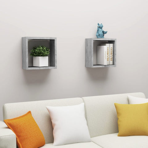 vidaXL Wall Cube Shelves 2 pcs Concrete Grey 30x15x30 cm