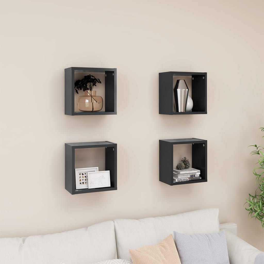 vidaXL Wall Cube Shelves 4 pcs Grey 26x15x26 cm