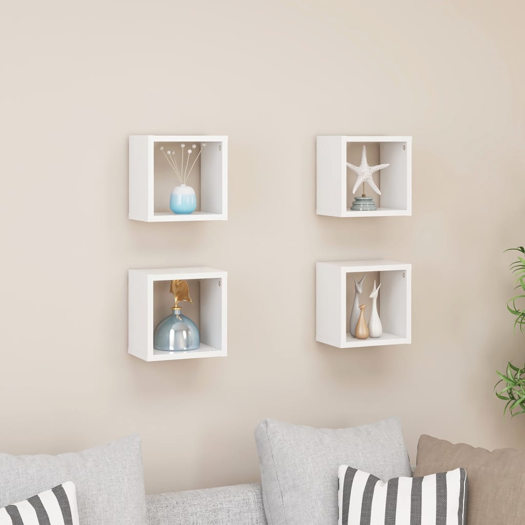 vidaXL Wall Cube Shelves 4 pcs White 22x15x22 cm