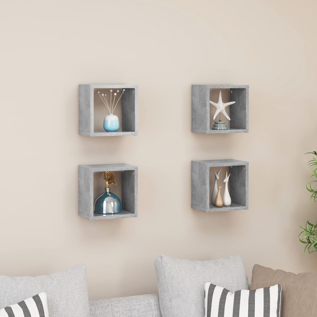 vidaXL Wall Cube Shelves 4 pcs Concrete Grey 22x15x22 cm