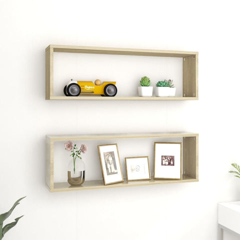 vidaXL Wall Cube Shelf 2 pcs Sonoma Oak 80x15x26.5 cm Engineered Wood