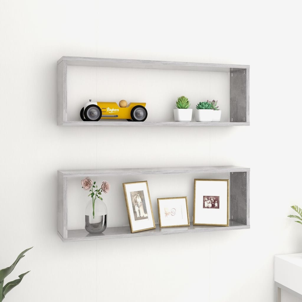 vidaXL Wall Cube Shelf 2 pcs Concrete Grey 80x15x26.5 cm Engineered Wood