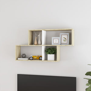 vidaXL Wall Shelf White and Sonoma Oak 100x18x53 cm Engineered Wood