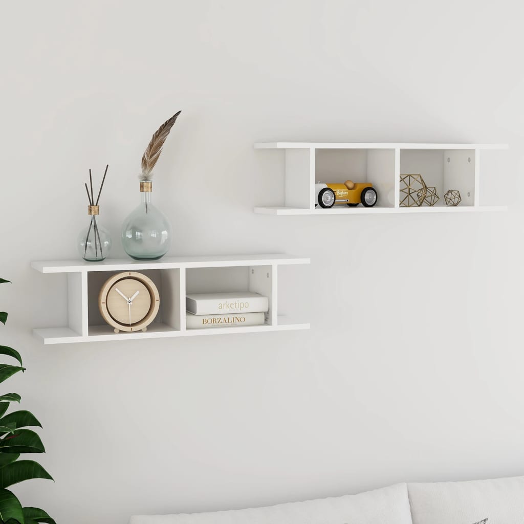 vidaXL Wall Shelves 2 pcs High Gloss White 75x18x20 cm Engineered Wood