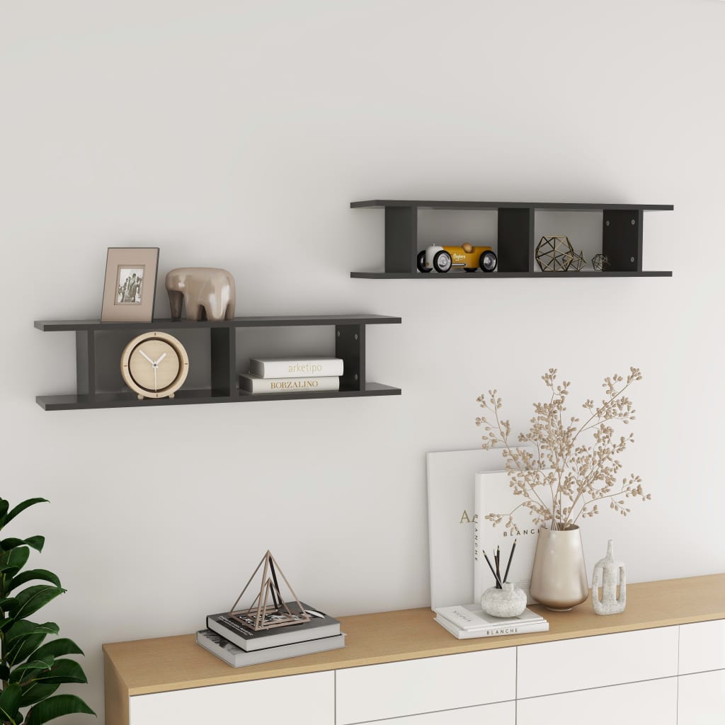 vidaXL Wall Shelf 2 pcs Grey 90x18x20 cm Engineered Wood