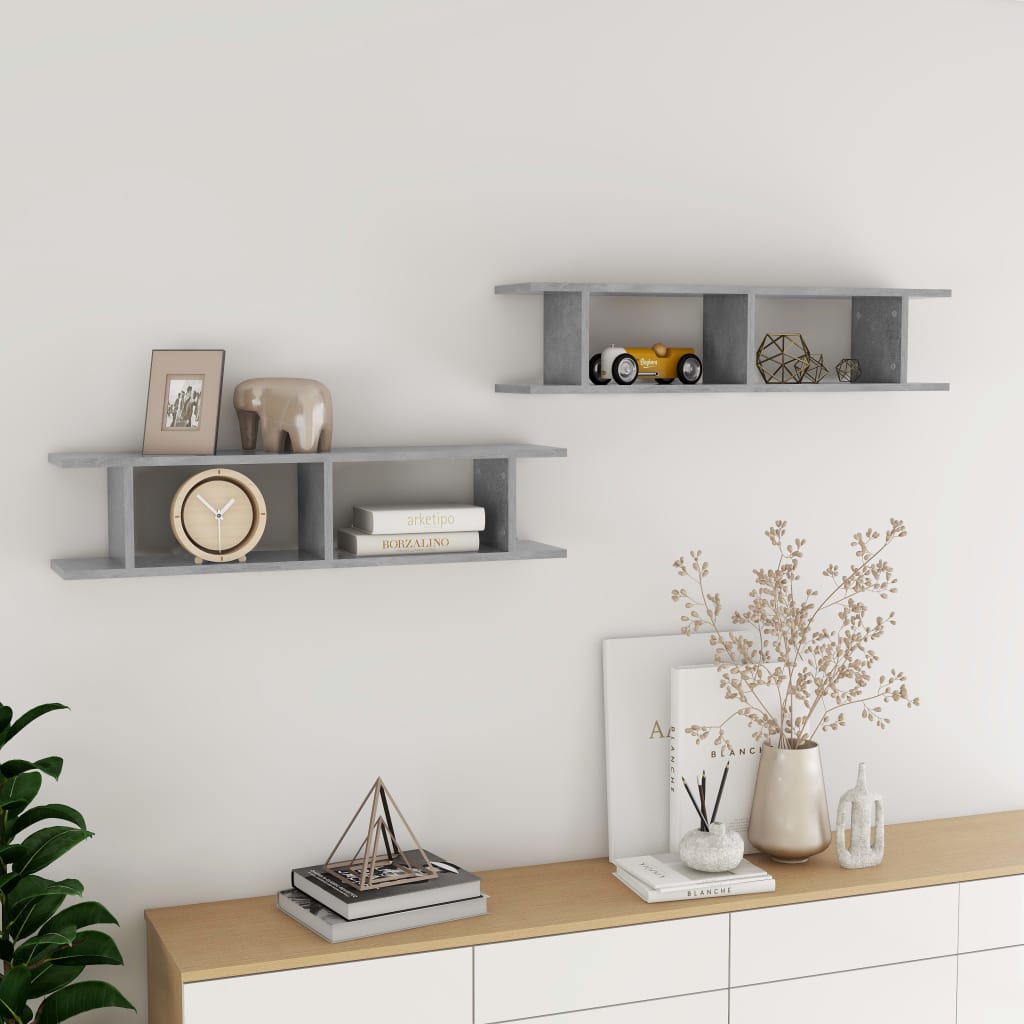 vidaXL Wall Shelf 2 pcs Concrete Grey 90x18x20 cm Engineered Wood