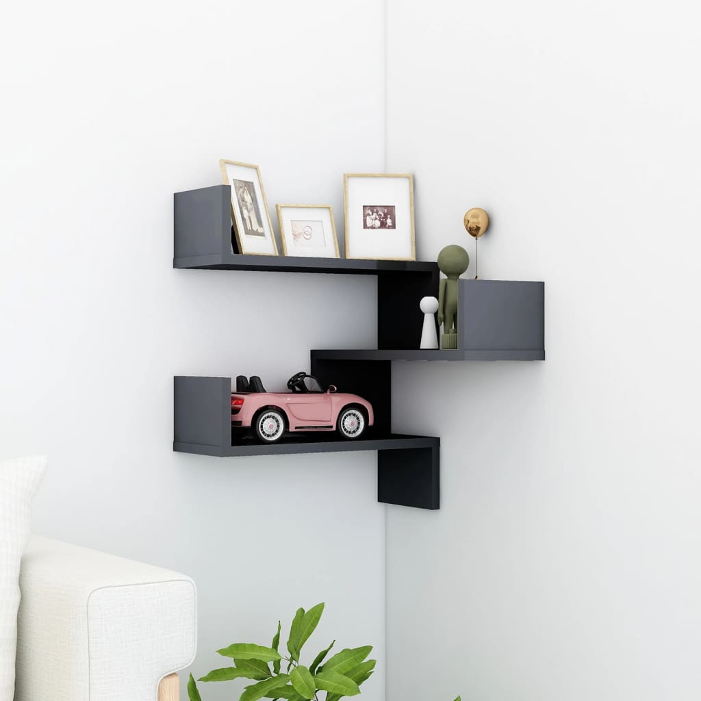 vidaXL Wall Corner Shelf High Gloss Grey 40x40x50 cm Engineered Wood