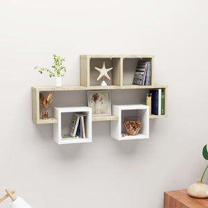 vidaXL Car-shaped Wall Shelf White & Sonoma Oak 82x15x51 cm Engineered Wood